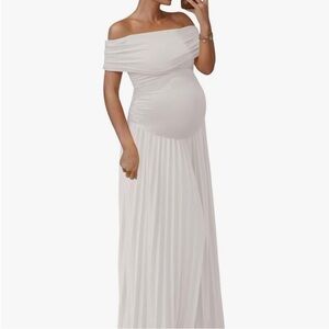 Elegant Off-Shoulder Maternity Dress in Cream